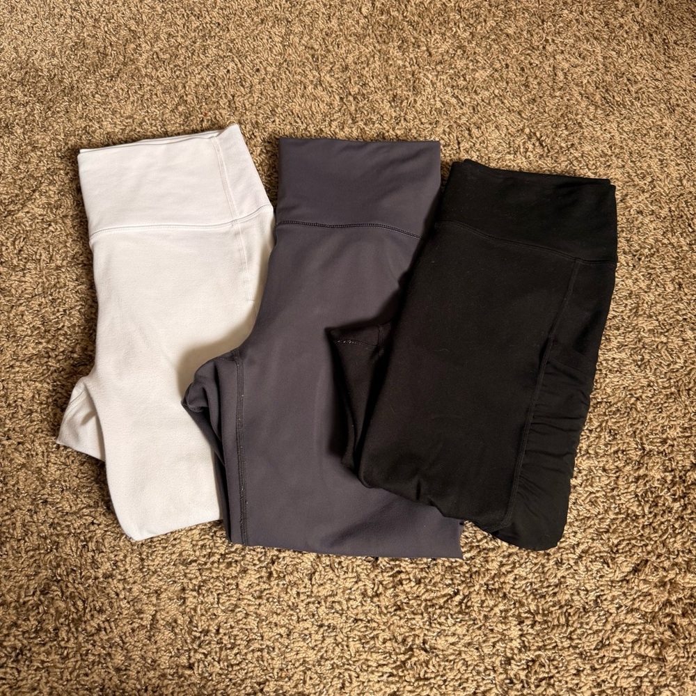 Fabletics • BUNDLE of PowerHold Leggings in White & Black, One PureLuxe in Gray